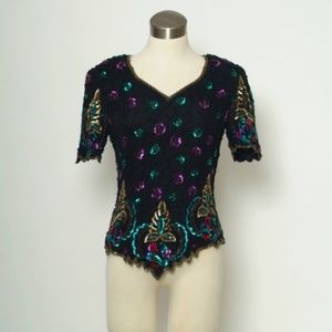 80s 90s sequins top / blouse shiny